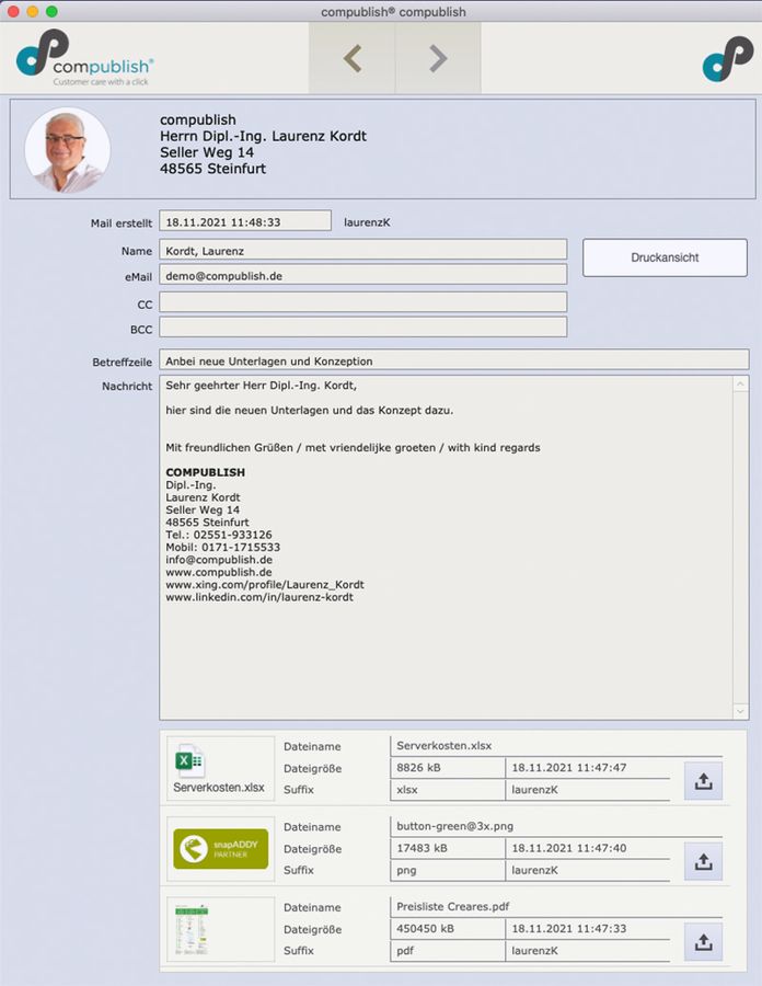 Inhalte einer bereits gesendeten Mail können aus dem Archiv-Server geladen werden. Aber nicht geändert oder gelöscht werden. Inhalte einer bereits gesendeten Mail können aus dem Archiv-Server geladen werden. Aber nicht geändert oder gelöscht werden.